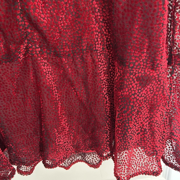 KARL LAGERFELD - Pindot Velvet tie-neck mini dress size 6 red and black - Picture 8 of 10